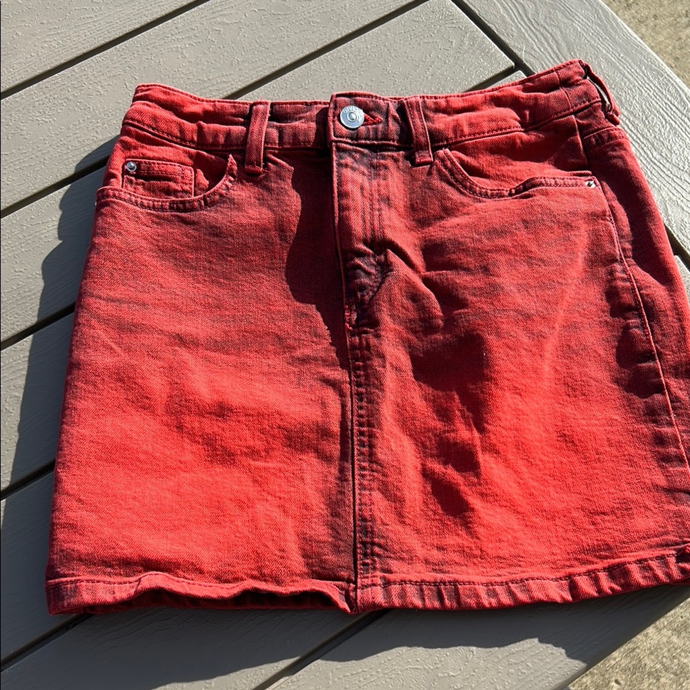 Red Denim Skirt
